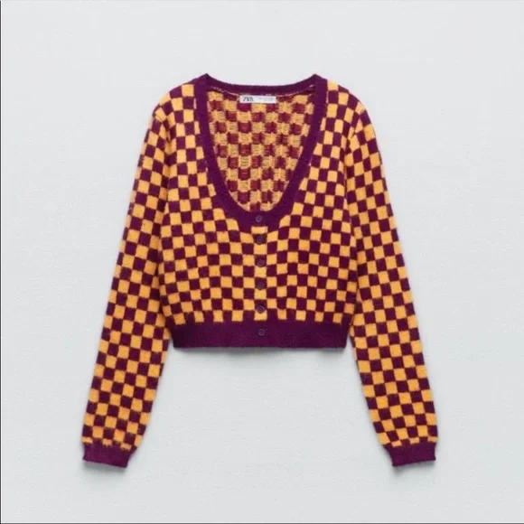 NWT Zara Jewel button plaid knit cardigan jacket, size L. - Picture 2 of 8